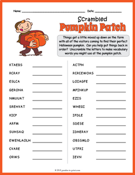 Pumpkin Word Scramble FUN by Puzzles to Print | Teachers Pay Teachers