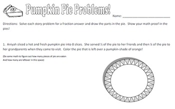 Preview of Pumpkin Pie Problems (Fraction Story Problems)