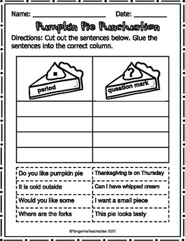 Preview of Pumpkin Pie Punctuation / Period or Question Mark? / Thanksgiving