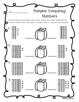 Preview of Pumpkin Place Value Number Comparisons - Greater than, Less than, Equal to