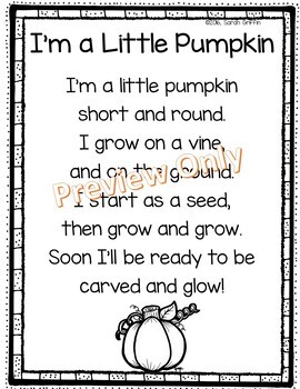 Preview of Pumpkin Poem - I'm a Little Pumpkin | Halloween October Poem for Kids