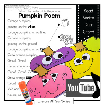Preview of Pumpkin Poem / Song - Reading, Fluency, Writing, and Craft