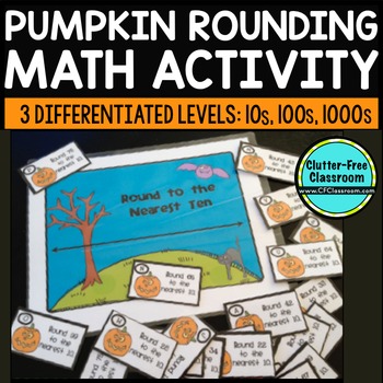 Preview of ROUNDING NUMBERS using a number line HALLOWEEN MATH CENTER ACTIVITY