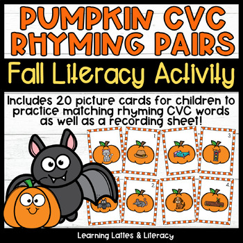 Preview of Pumpkin Rhyming Pairs Rhyme Matching Picture Cards Kindergarten Literacy Centers
