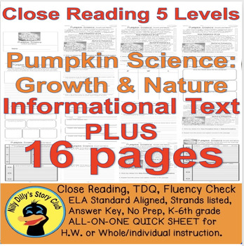 Preview of Pumpkin Science: Growth and Nature CLOSE READ 5 LEVEL PASSAGES Main Idea Fluency