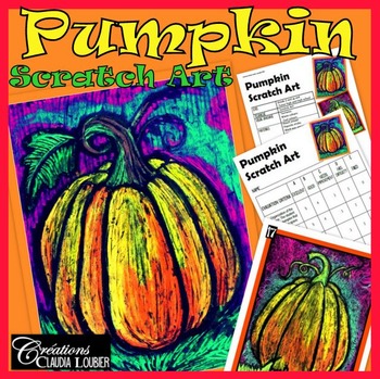 Preview of Pumpkin Scratch Art : Halloween and Fall Art Lesson Plan