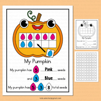 Preview of Pumpkin Seed Ten Frame Addition Math Mats Counting Fall Numbers Activities Pre K