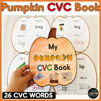Preview of Pumpkin Shape Book - Autumn CVC Worksheets | Fall CVC Short Vowel Activity