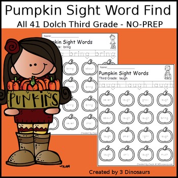 Pumpkin Sight Word Find: Third Grade by 3 Dinosaurs | TpT