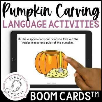 Preview of Pumpkin Speech Therapy Activities Halloween Pumpkin Carving Boom Cards™