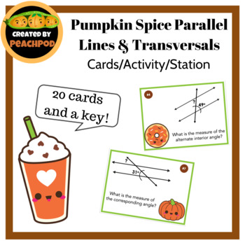 Preview of Pumpkin Spice Parallel Lines & Transversals: Cards/Activity/Station