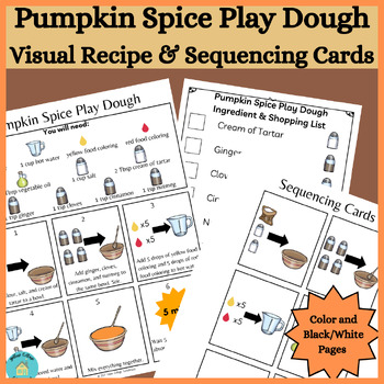 Preview of Pumpkin Spice Play Dough Visual Recipe & Sequencing Cards