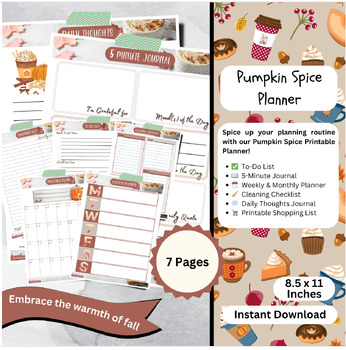 Preview of Pumpkin Spice Printable Planner for Fall, Plan Your Fall Schedule,