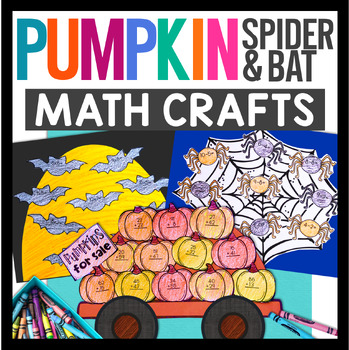 Preview of Pumpkin Spider Bat Math Crafts | Bulletin Board Activities Halloween October