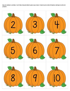 Pumpkin Stem Counting w/Beads by Simply Elementry My Dear | TPT