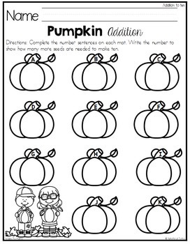 Pumpkin Ten Frame Addition by Pocketful of Centers | TpT