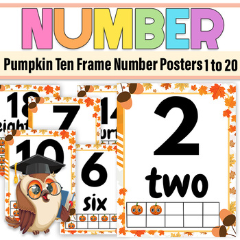 Preview of Pumpkin Ten Frame Number Posters 1 to 20 | Full Number Pumpkin Posters 1-20