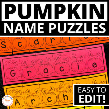 Preview of Halloween Name Activity - Fall & Pumpkin Crafts -  Autumn Editable Name Puzzles
