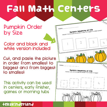 Pumpkin Theme Sequencing by Size Activity & Worksheets (Cut and Paste)