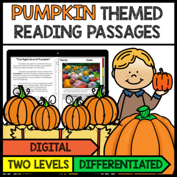 Preview of Pumpkin Themed DIFFERENTIATED Reading Passages - DIGITAL Worksheet- Nonfiction