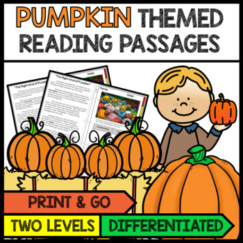 Preview of Pumpkin Themed DIFFERENTIATED Reading Passages - PRINT Worksheet- Nonfiction