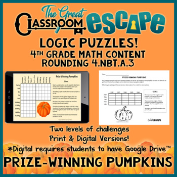 Preview of Pumpkin-Themed Logic Puzzle with 4th Grade Math/Rounding Digital & Print