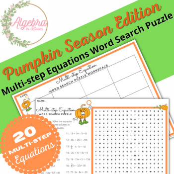 Preview of Pumpkin Themed // Multi Step Equations // Math Word Search Puzzle