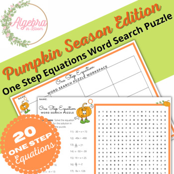 Preview of Pumpkin Themed // One Step Equations // Math Word Search Puzzle