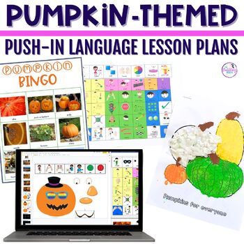 Preview of Pumpkin Themed Push-In Speech Therapy Language Lesson Plan Guides for Prek-2nd