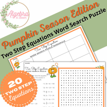 Preview of Pumpkin Themed // Two Step Equations // Math Word Search Puzzle