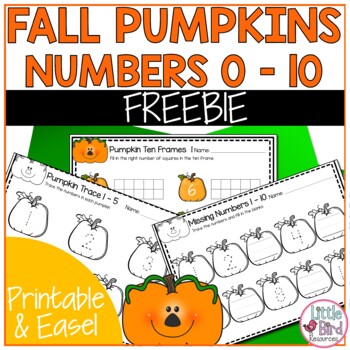 Preview of Autumn Numbers Worksheets 1-10 Freebie | Pumpkin Trace, Write, Count | Inc Easel