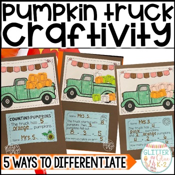 Preview of Pumpkin Truck Math Craft Differentiated Fall Craftivity - Add, Subtract, & More