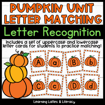 Preview of Pumpkin Unit Letter Matching Letter Recognition Task Cards Fall Preschool Center