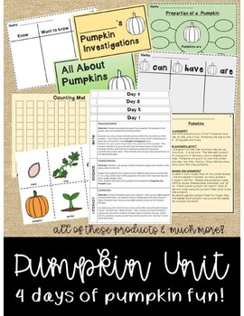 Preview of Pumpkin Unit - 4 days of Lessons and Activities!