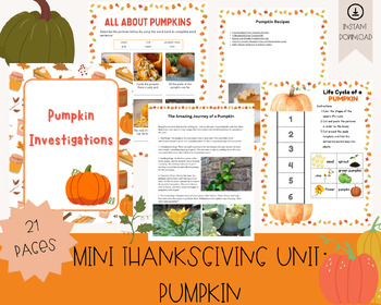 Preview of Pumpkin Unit: Pumpkin Lesson, Anatomy, Thanksgiving, Halloween