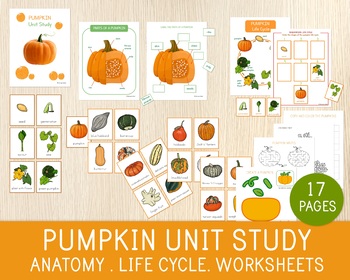Preview of Pumpkin Unit Study, Parts, Life Cycle, Varieties, Charts, Fall, Learning Pack