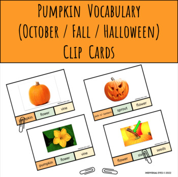 Preview of Pumpkin Vocabulary Clip Cards October Fall Theme FREE No Prep