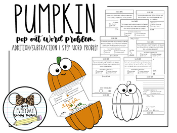 Preview of Pumpkin Word Problem Craft-Single Step Addition and Subtractions