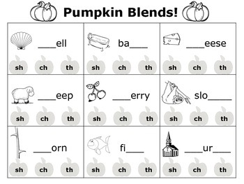 Preview of FREE Pumpkin digraphs: practicing th, sh, and ch digraphs