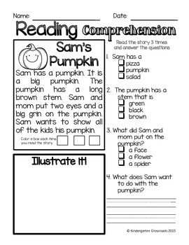 Pumpkin Reading Comprehension by Kindergarten Crossroads | TpT