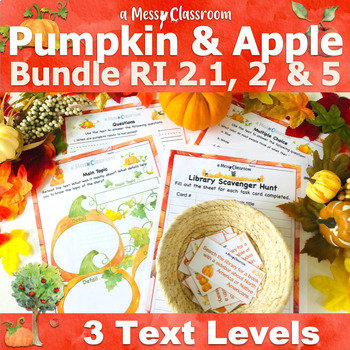 Preview of Pumpkins & Apples 2nd Grade Nonfiction Reading Bundle RI.2.1, RI.2.2, RI.2.