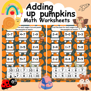 Preview of Pumpkins Wagon Addition Worksheets| Math Activities| Kindergarten & 1st Grade
