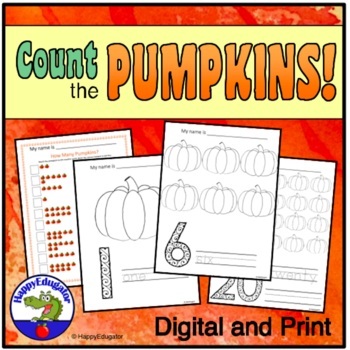 Preview of Pumpkins Worksheets Counting Numbers 1 - 20 with Easel Activity