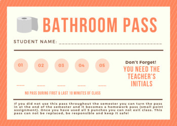 Preview of Punch Card Secondary Bathroom Pass Policy + Sign Out Sheet