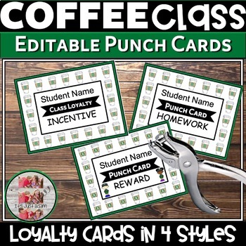Preview of Coffee Class Punch Cards || Coffee Themed Loyalty Cards - Editable