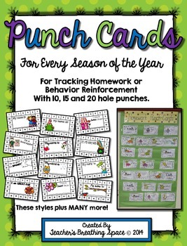 Educational Resource Paper Homework Punch Cards  x 10