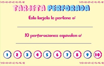 Punch card, Spanish version by MissFazzolari | Teachers Pay Teachers