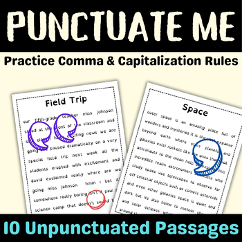 Preview of 10 Unpunctuated Passages to Practice Comma and Punctuation Rules
