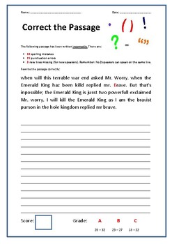 punctuate the passage correctly by teaching resources 4 u tpt