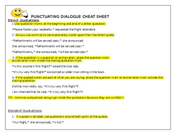 Preview of Punctuating Dialogue Cheat Sheet
